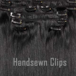  50 cm Clip In HUMAN HAIR EXTENSIONS Double Weft FULL HEAD JET BLACK #1
