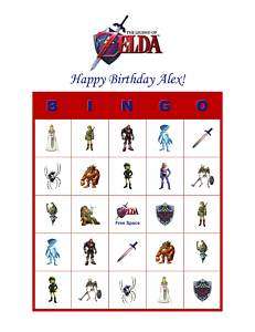 Zelda Birthday Party Game Personalized Bingo Cards  