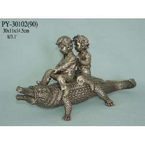  Kids Riding Alligator Figurine