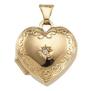  New 14K Yellow Gold Heart Shaped Diamond Locket   20mm 