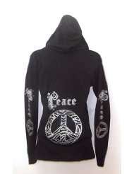 Gothic Zebra Peace Logo Rhinestones Hoodie