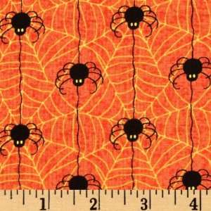  44 Wide Happy Haunting Spiders Orange Fabric By The Yard 