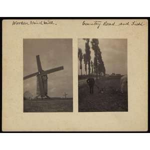 Wooden windmill;country road,field,Man,c1896,France