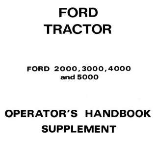Ford Tractor 2000 3000 4000 5000 Operator Manual Handbook & Pats 