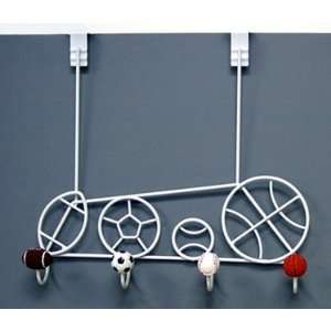  Sports Theme Over the Door 4 Hook Rack in White