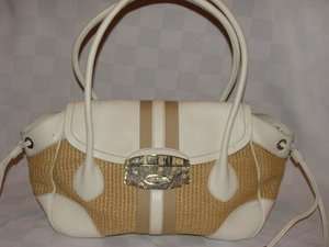 Prada Straw w/White Leather Trim 2 Handle Shoulder Handbag Tote  
