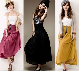Korean Women Casual Zipper Soft Cotton Beach Wear Long Skirt 3 Colors 