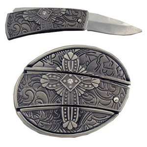  Knife Belt Buckle with Beautiful Cross 