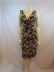 New Womens Authentic Ralph Lauren Animal Print Jersey Ruched Dress 