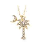   Gold 3/8 ct. Diamond Palm Tree with Crescent Moon Pendant with Chain