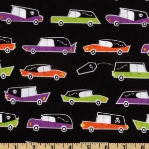  44 Wide Ereie Alley Spooky Cars Black Fabric By The Yard 