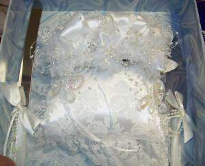 NIB Hallmark Bridal Tiara Seed Pearls Ring Pillow Lacy  