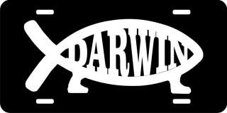 Darwin Fish Black License Plate geek humor  