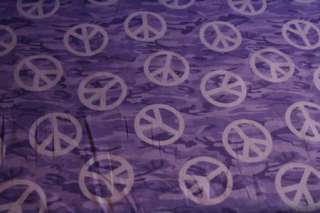 purple camoflauge peace sign cotton fabric by the yard  