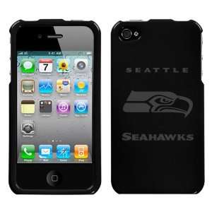  iPhone 4 Etched Seattle Seahawks Black Snap on Hard Cover 