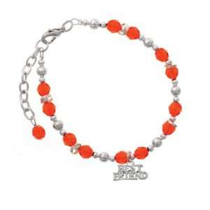 Silver Best Friend Orange Czech Glass Beaded Charm Bracelet [Jewelry 