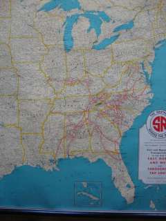 Rare1953 Large Southern Railroad Wall Map United States  