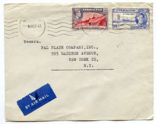 Gibraltar to US 1947 Multifranked Airmail cover. Make multiple 