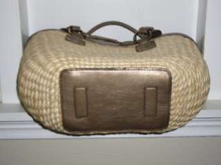   Large Pewter Metallic Straw Tote Handbag Shoulder Bag Purse EUC  