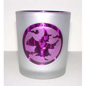 Twos Company   Halloween Frosted Glass Votive Candleholder, Purple 