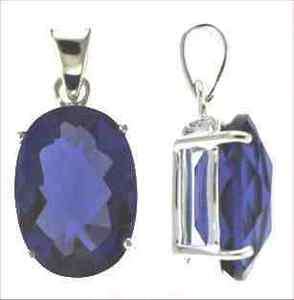 Solid Sterling Silver Tanzanite (Simulated) 14x10mm Oval Dangle 