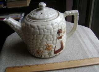 Vintage Porcelier Tea Pot   Girl With Flowers  Embossed  