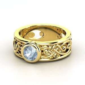    Alhambra Ring, Round Aquamarine 14K Yellow Gold Ring Jewelry