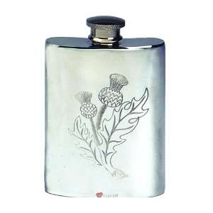  4oz Pewter Hip Flask Stamped Thistle Patio, Lawn & Garden