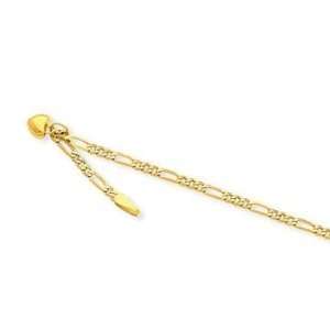   14k Yellow Gold Figaro w Dangling Heart Ankle Bracelet Jewelry