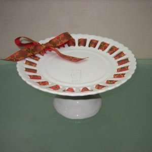 RIBBON DAMASK 8 FOOTED CAKE STAND HOLIDAY 