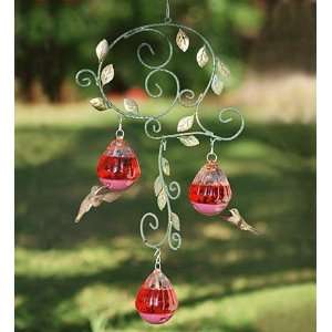  Finished Metal Mobile Hanging Hummingbird Feeder with Three Tempered 
