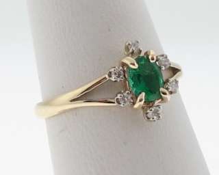 Estate Natural Emerald Diamonds Solid 14k Gold Ring  