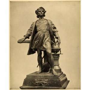  1899 Print Christopher Columbus Santa Maria Helm Statue 