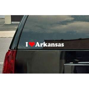  I Love Arkansas Vinyl Decal   White with a red heart 