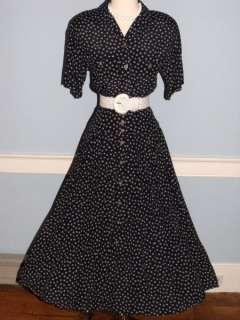 80s 50s NAVY & WHITE FULL SKIRT SHIRTDRESS LUCY ROCKABILLY SWING PINUP 