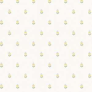 Petite Flowers Yellow and Green on White Wallpaper in Fresh Kitchens 4