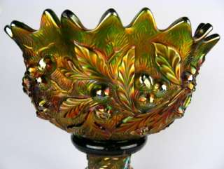 ACORN BURRS by NORTHWOOD ~ LOVELY GREEN CARNIVAL GLASS PUNCH BOWL 