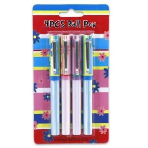 4pc Plastic Barrel Floral Print Ball Pens