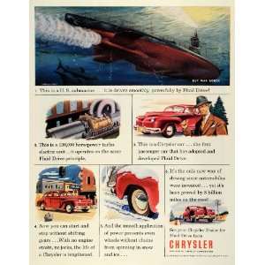  1945 Ad Chrysler WWII War Production Cars Submarines 
