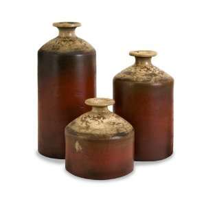  Set of 3 Colonial Style Round Clay Earthtone Bottle Vases 