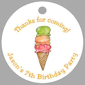 ICE CREAM CONE * 20 Personalized Favor Tags * BIRTHDAY  