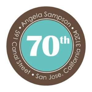  70th Birthday Teal And Brown Round Envelope Seals