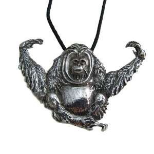   Orangutan Pewter Pendant on Corded Necklace, Endangered Species