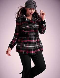 Cape plaid peacoat, ponte trouser, cabbie hat  Lane Bryant