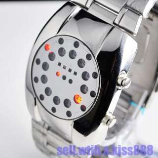 2012 New Type Flash Red LED Dot Matrix Round Dial Mens Wrist Watch 