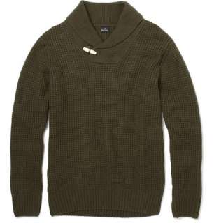   Clothing  Knitwear  V necks  Waffle Knit Shawl Collar Sweater