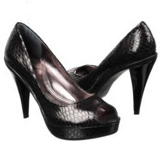 Womens KENNETH COLE REACTION Peep Show Black Snake Shoes 