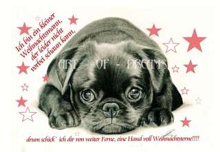 Postkarte Karte Postcard Mops Pug Hund Dog Weihnachten Gedicht o.E 