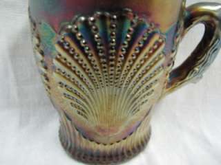 Dugan Beaded Shell Carnival Glass Mug  