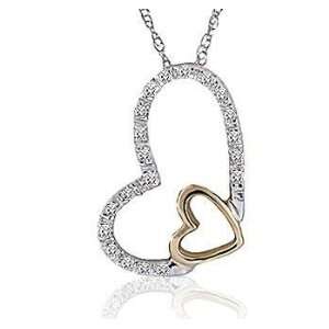    Diamond Pave 14k White Gold Double Heart Pendant Necklace Jewelry